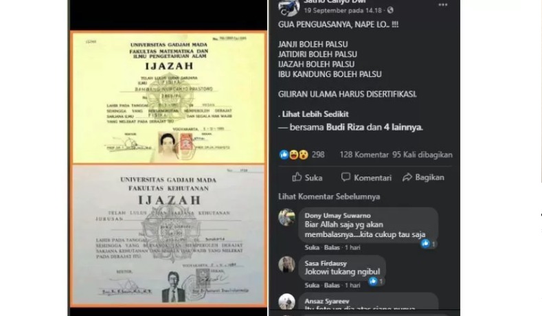 Tangkapan layar salah satu akun yang menyebut ijazah Jokowi palsu.