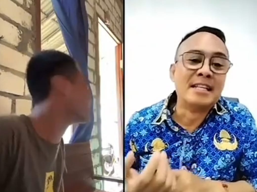 Tangkapan layar saat seorang pria diduga guru (kanan) menirukan gaya bicara remaja disabilitas (kiri) yang kini menjadi sorotan publik. (TikTok/krisnaardiyant)