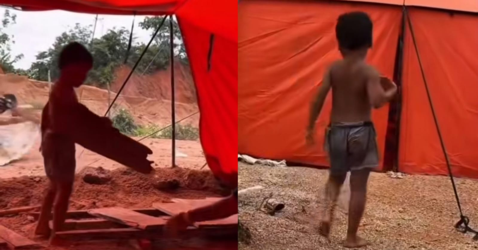 Tangkapan layar seorang bocah yang kini tinggal di tenda pengungsian setelah rumahnya hancur diterjang banjir.