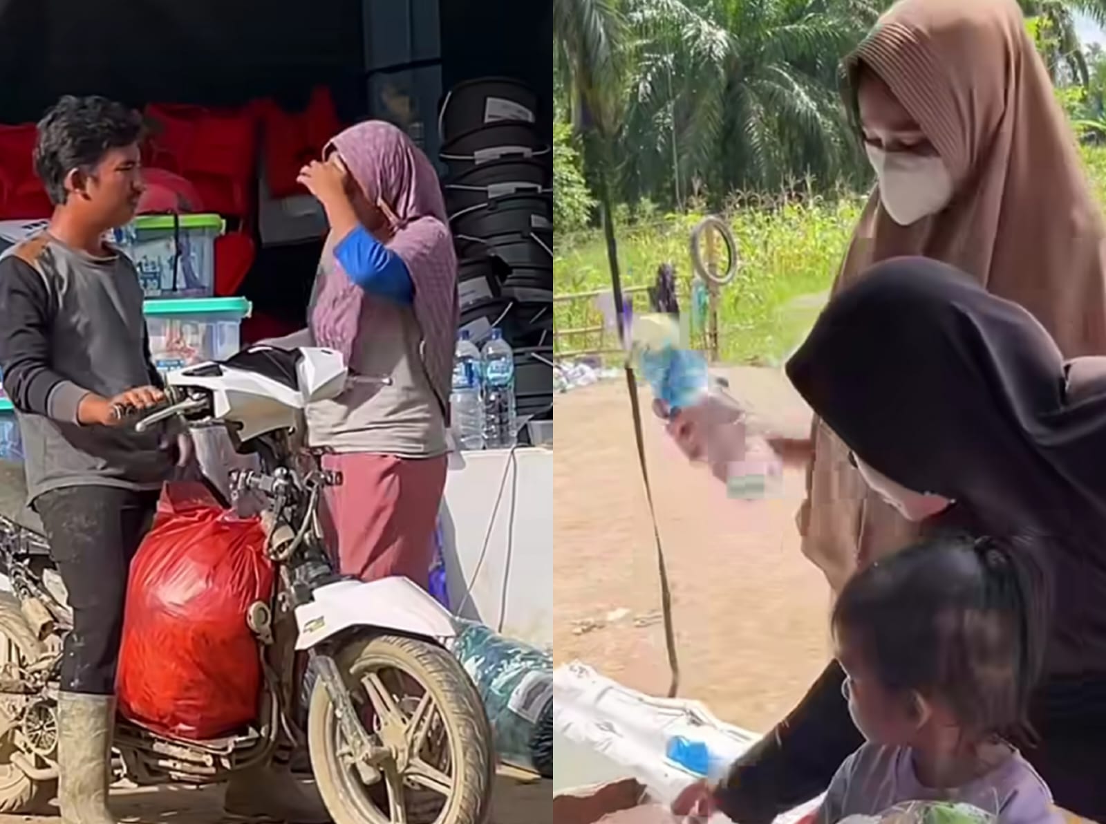 Warga Aceh Tamiang saat mendatangi posko bantuan untuk mengambil logistik.
