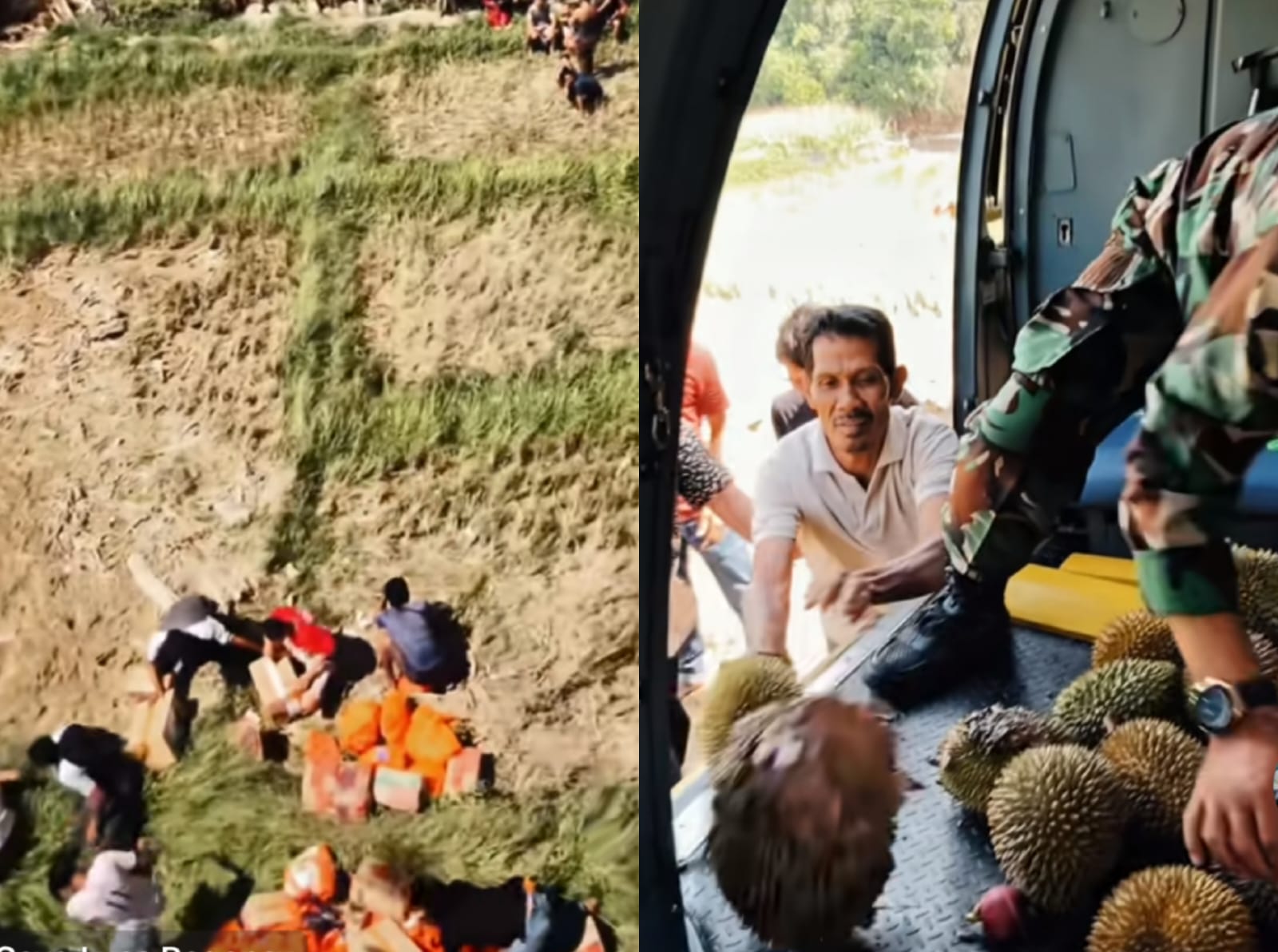 Warga Gayo Lues memberikan hasil panennya untuk TNI yang bertugas membagikan logistik. (TikTok/gg___geming)