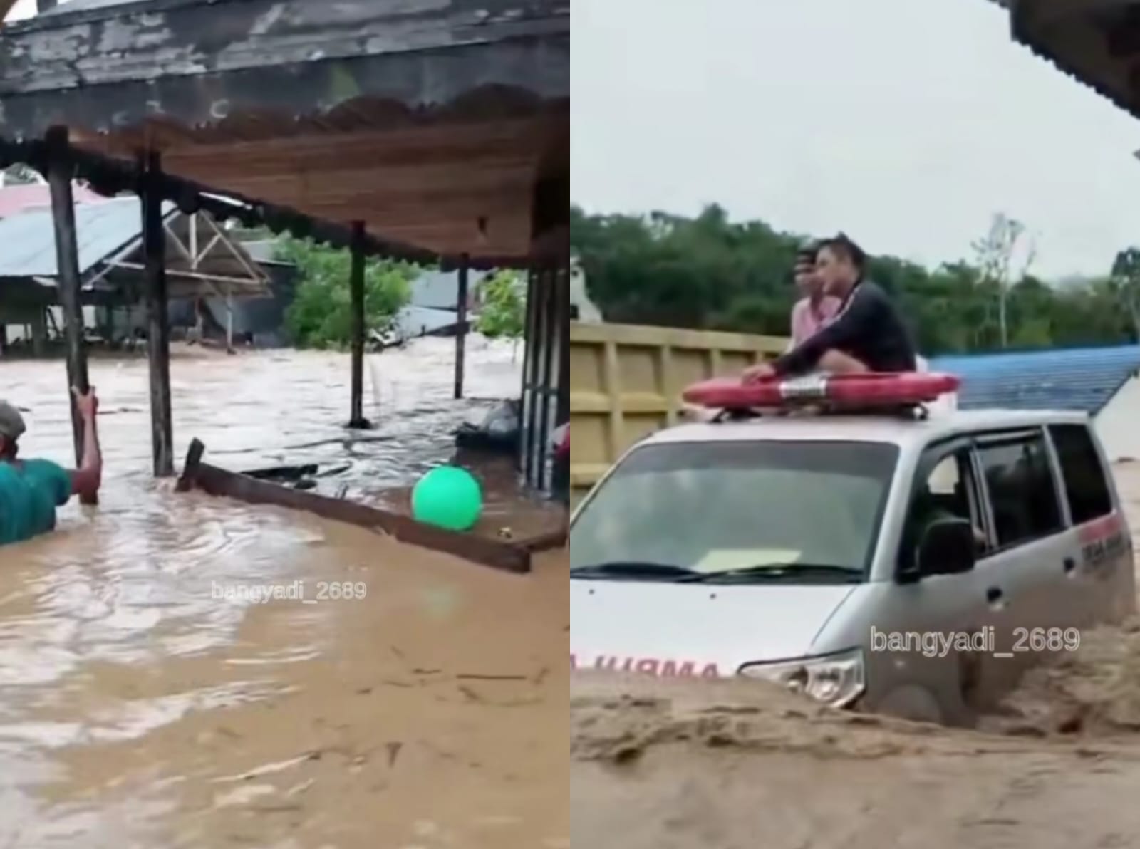 Banjir bandang terjadi di Kabupaten Balangan, Kalimantan Selatan pada Sabtu pagi, 27 Desember 2025. (Instagram/bangyadi_2968)