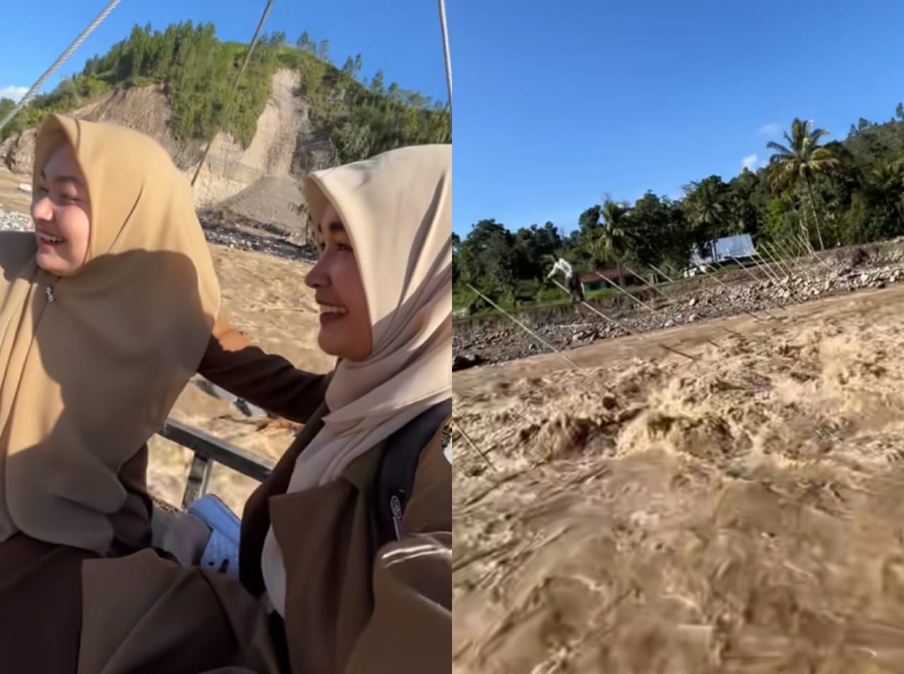 Perjuangan guru di Aceh Tengah menyeberangi sungai dengan tali sling saat akan mengajar di sekolah.