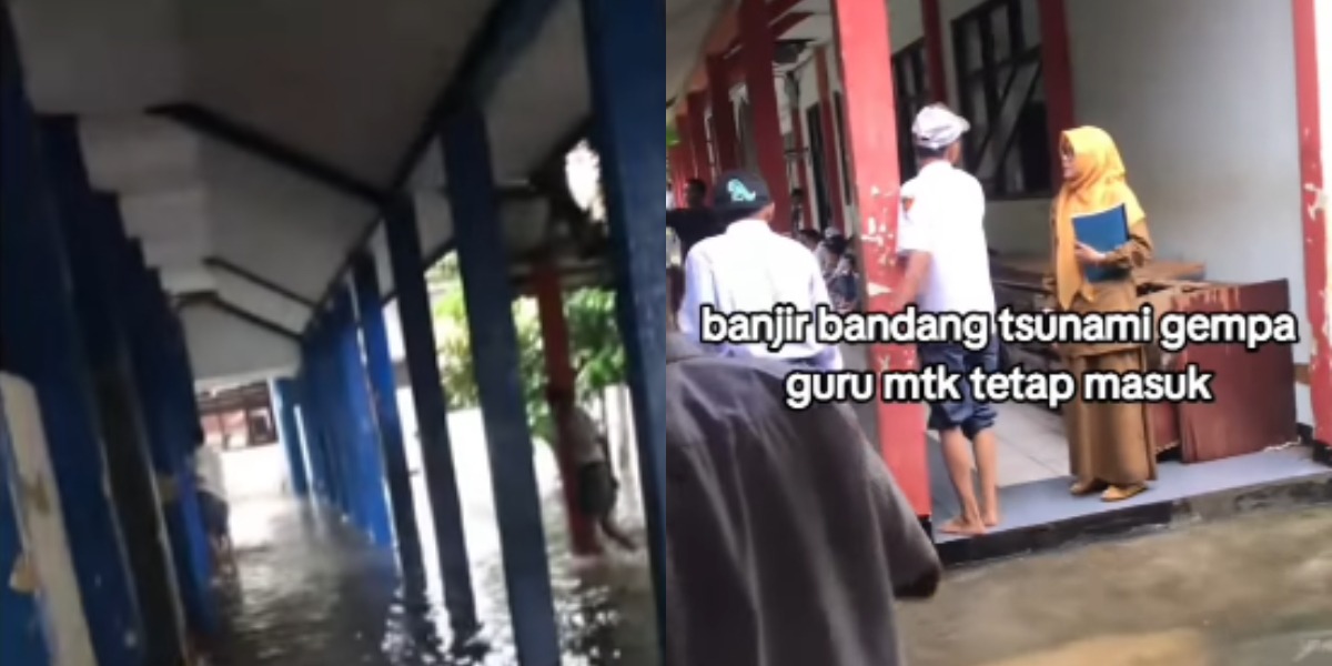 Mengintip peristiwa viral di medsos tentang seorang guru matematika di SMK Serang, Banten, yang tetap mengajar meski sekolahnya terendam banjir. (Instagram.com/@undercover.id)