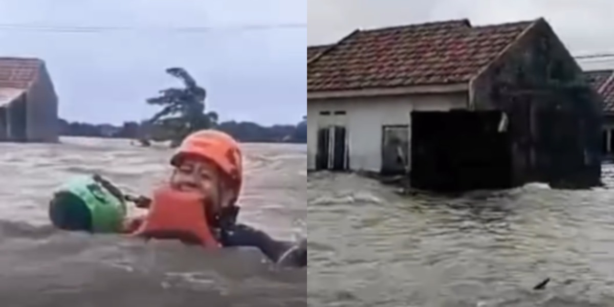 Menyoroti insiden viral di medsos terkait banjir yang menggenangi kawasan perumahan di Sukawangi, Bekasi, Jawa Barat. (Instagram.com/@fakta.indo)