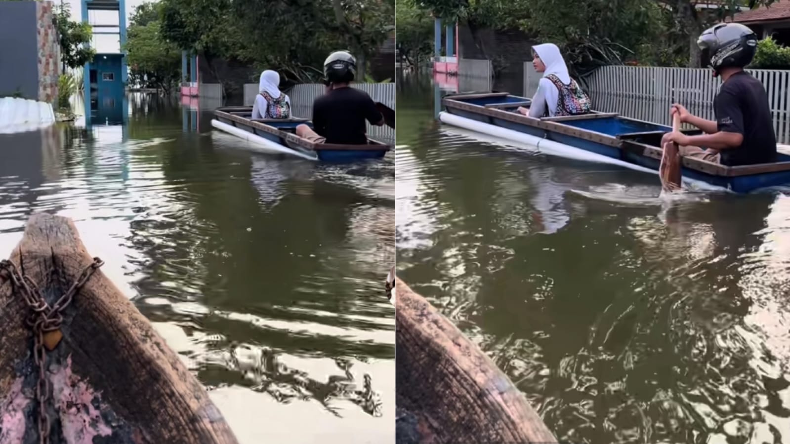 Warga Jetiskapuan, Kudus saat banjir datang di permukiman warga.