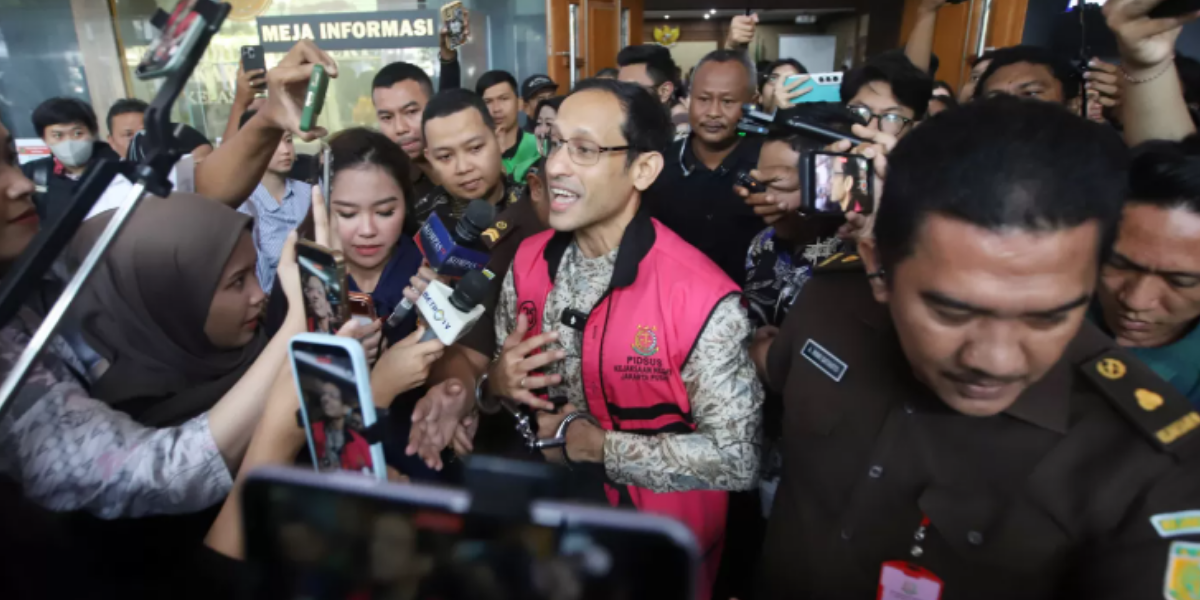Terdakwa kasus dugaan korupsi dalam digitalisasi pendidikan pengadaan laptop Chromebook Nadiem Makarim mengikuti sidang lanjutan di Pengadilan Tipikor, Jakarta, Senin (19/1/2026).
