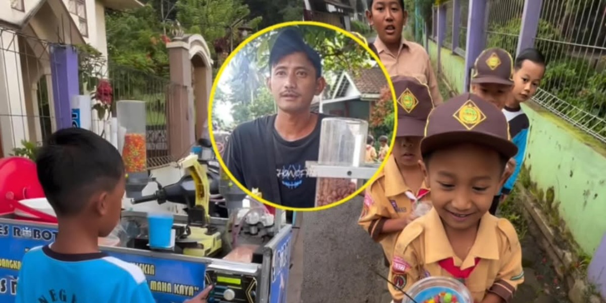 Menyoroti aksi pedagang asal Temanggung, Jawa Tengah yang viral di media sosial usai bikin takjub anak-anak yang membeli minuman jualannya.