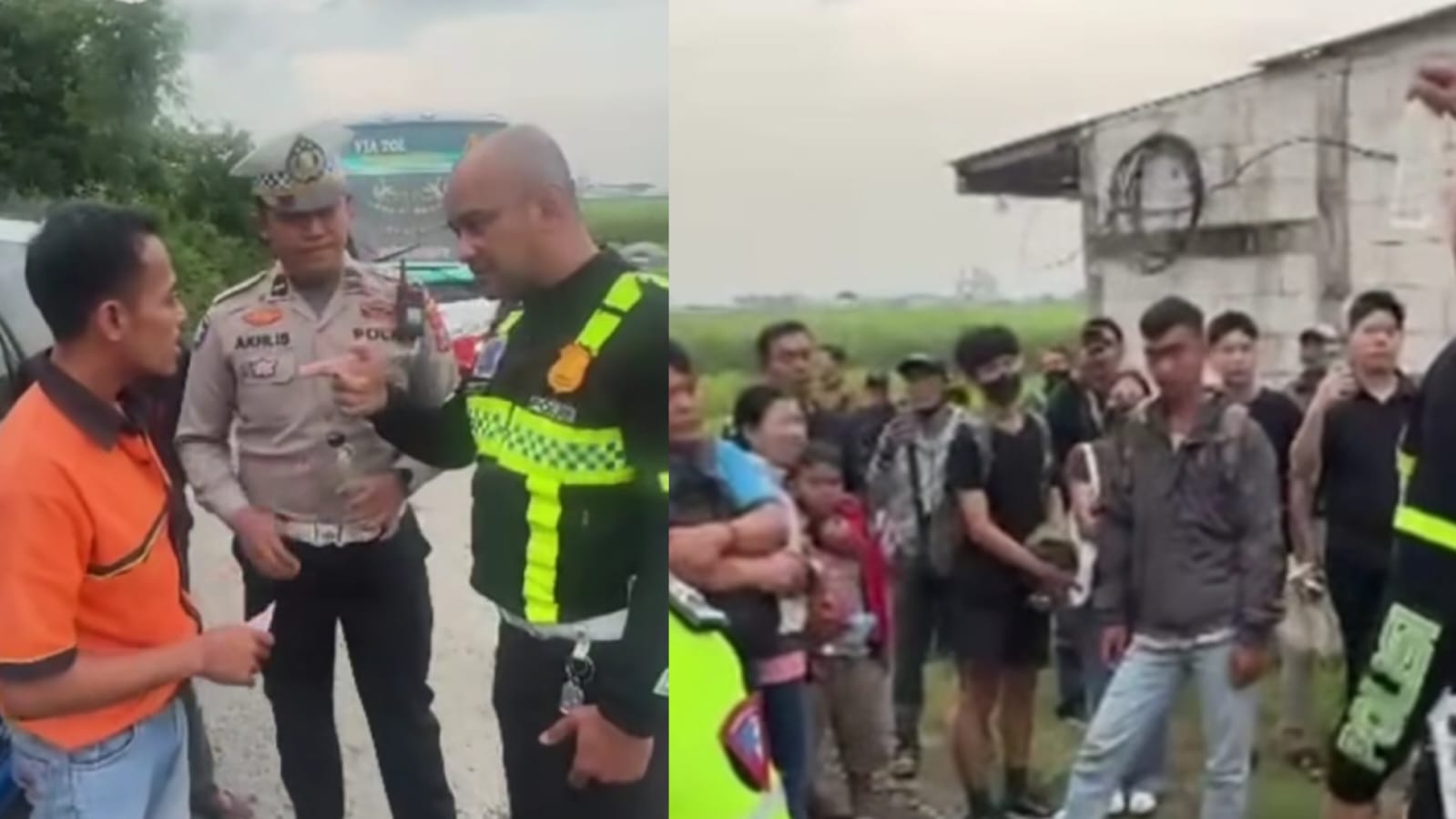 Polantas Jombang saat mengamankan sopir bus yang minum alkohol saat mengemudi.