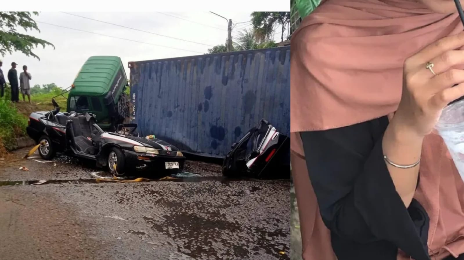 Anak sulung korban kecelakaan di Karawang, Jawa Barat mencari cincin yang hilang di lokasi kejadian.