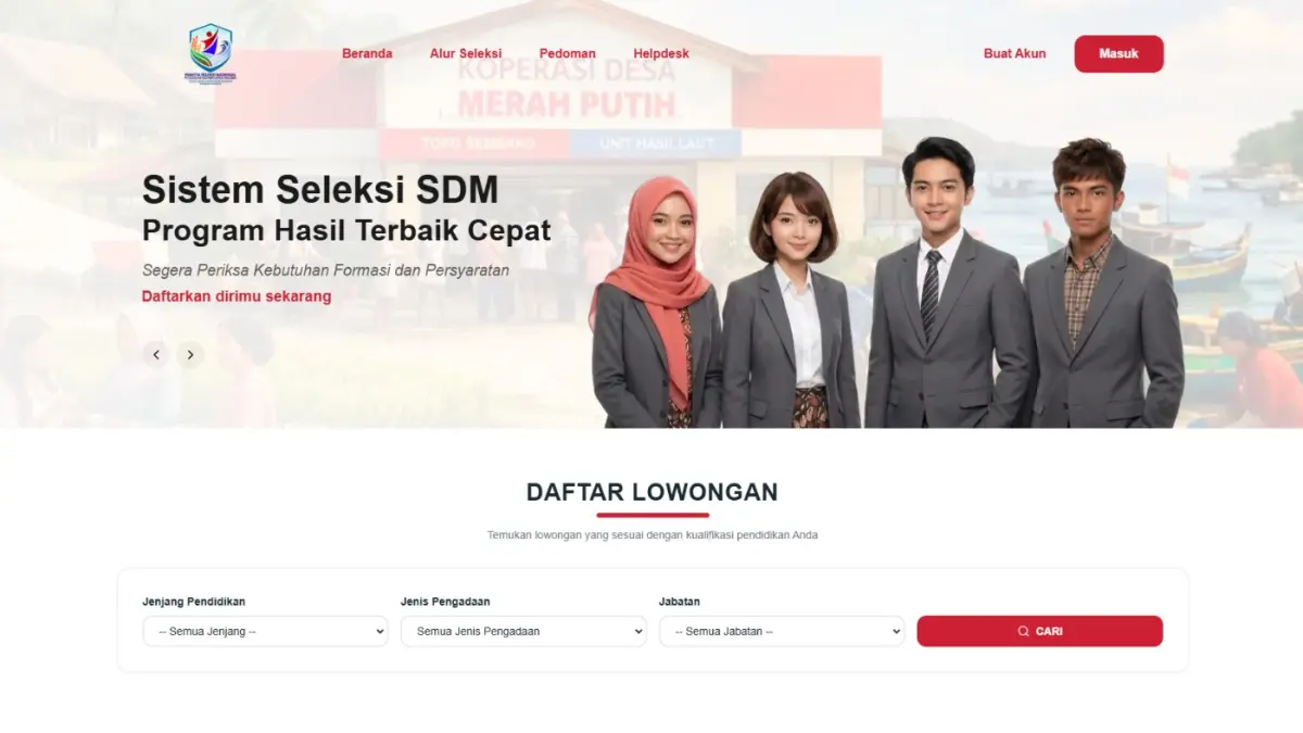 Laman pendaftaran Sistem Seleksi SDM Program Hasil Terbaik Cepat