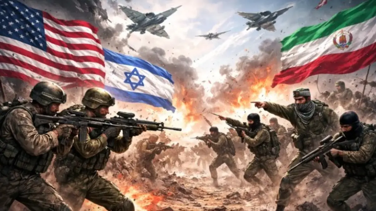 Ilustrasi konfrontasi militer antara AS-Israel dengan Iran. (Gemini AI)