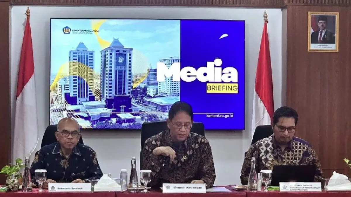 Menteri Keuangan Purbaya Yudhi Sadewa dalam taklimat media di Jakarta, Jumat (24/4/2026). ANTARA/Bayu Saputra/aa.
