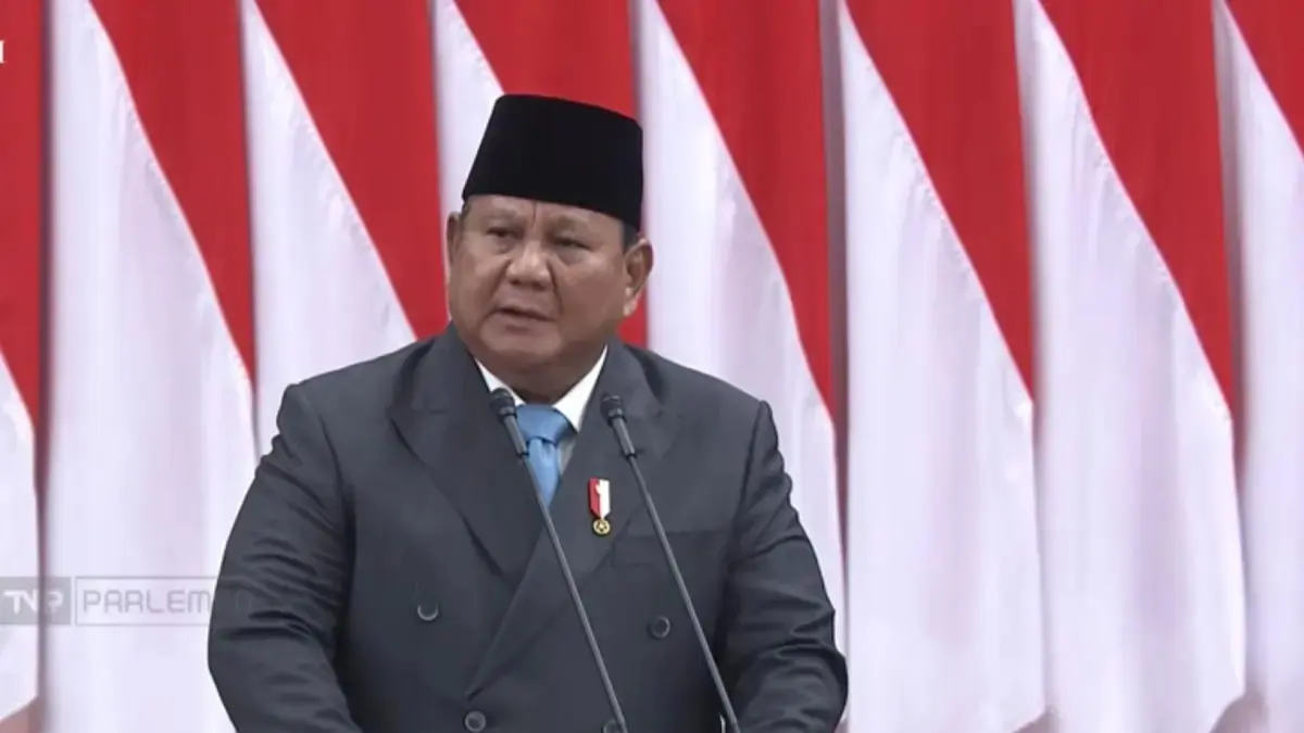 Presiden Prabowo Subianto saat menyampaikan pidato KEM-PPKF 2027 di Gedung DPR RI, Jakarta, Rabu (20/5). (Nurul F/JawaPos.com)