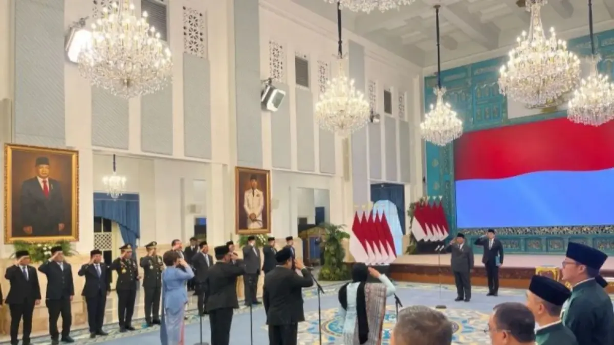 Presiden Prabowo Subianto dalam pelantikan pimpinan BGN dan Said Iqbal sebagai penasihat khusus dalam acara di Istana Kepresidenan, Jakarta, Senin (8/6/2026) (ANTARA/Fathur Rochman)