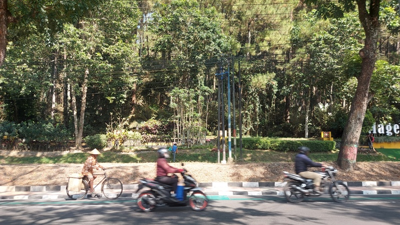 Pesepeda melintasi marka jalur sepeda di Jalan Jenderal Sudirman menuju arah Kota Magelang, Senin (14/8/2023).