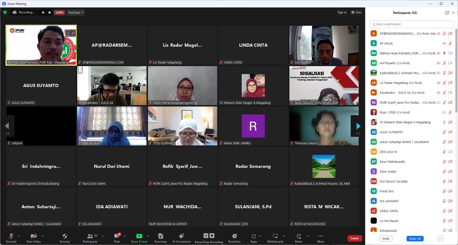 Pelatihan menulis artikel ilmiah populer yang diadakan Jawa Pos Radar Semarang kerja sama dengan PGRI Kabupaten Magelang dan Dinas Pendidikan Kabupaten Magelang, Sabtu (11/11/2023) via Zoom meet.