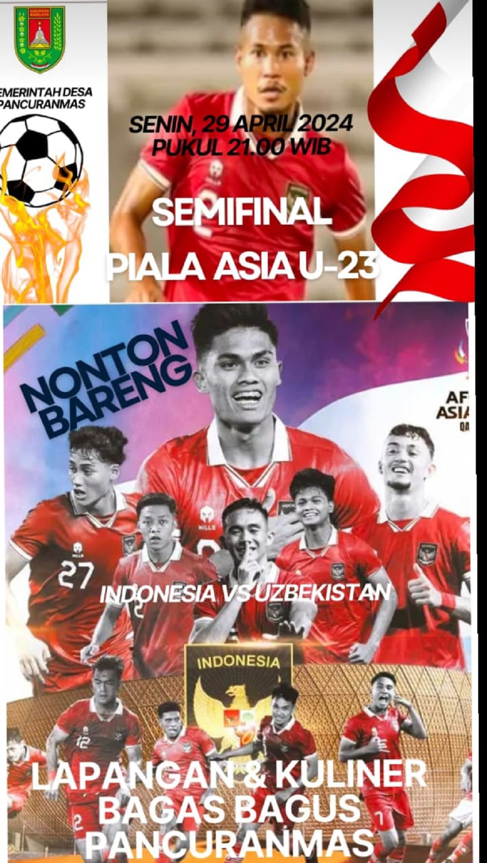 Nobar di Lapangan dan Kuliner Bagas Bagus di Desa Pancuranmas, Kecamatan Secang, Kabupaten Magelang.