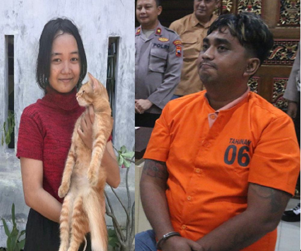Putri Gustianingrum menggendong kucing kesayangannya.  (kanan) Tersangka Imam Prasetyo yang ditangkap polisi karena melakukan penembakan kucing, Senin (15/7/2024).