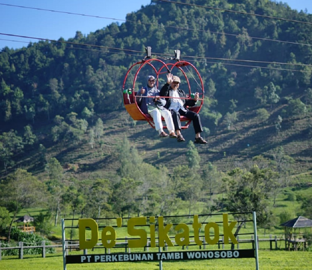 Dengan kereta gantung, pengunjung De