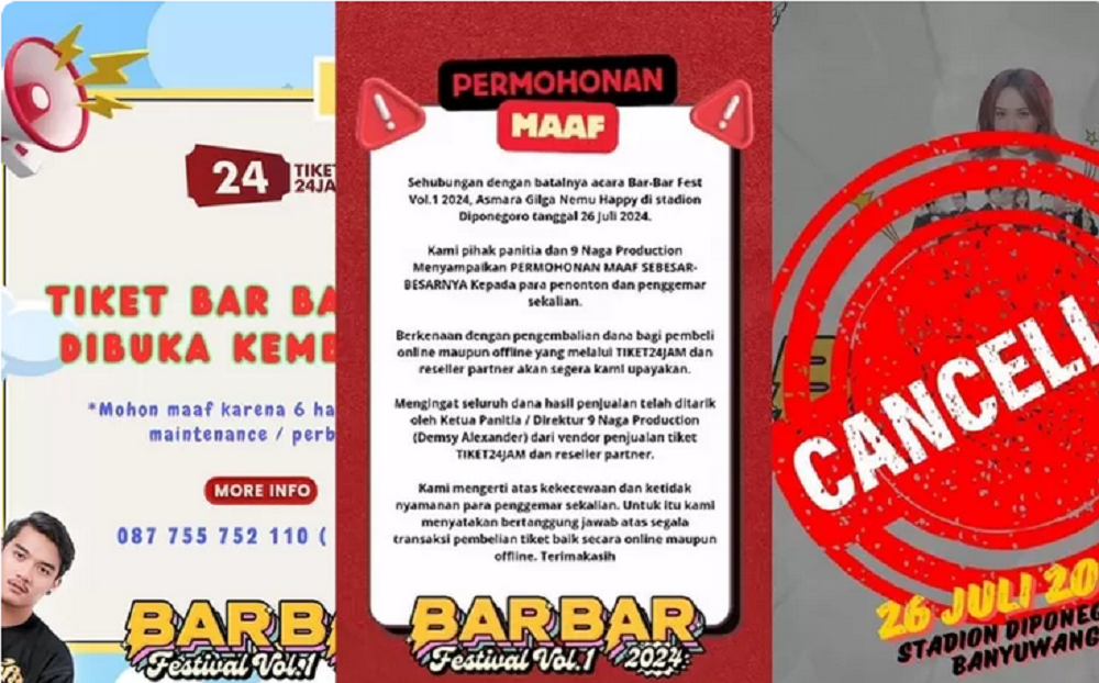 Flayer permintaan maaf batalnya konser Happy Asmara dan Gilga Sahid di Stadion Diponegoro Banyuwangi.