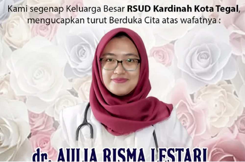 Ucapan duka cita dari RSUD Kardinah Kota Tegal atas meninggalnya dr ARL di kamar kos di Jalan Lempongsari Raya, Lempongsari, Gajahmungkur, Kota Semarang, Senin (12/8/2024) malam.