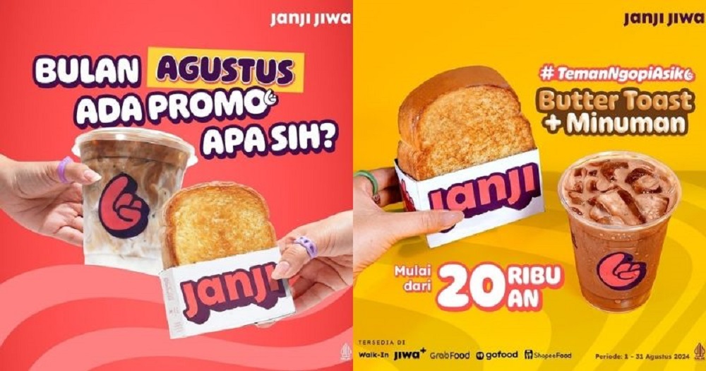 Kopi Janji Jiwa hadirkan promo mulai dari harga Rp20.000an untuk paket Buttertoast + Minuman yang hanya berlaku pada 1-31 Agustus 2024.