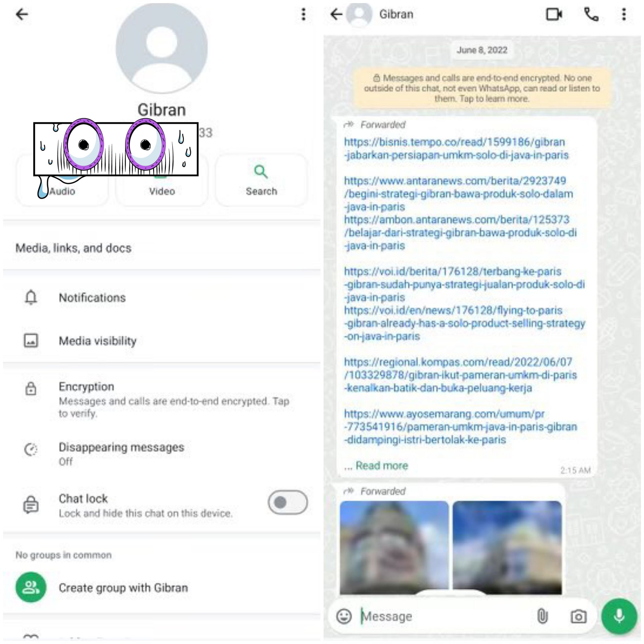 Tangkapan layar netizen yang memastikan bahwa nomor whatsapp Gibran dipakai hingga tahun 2022.