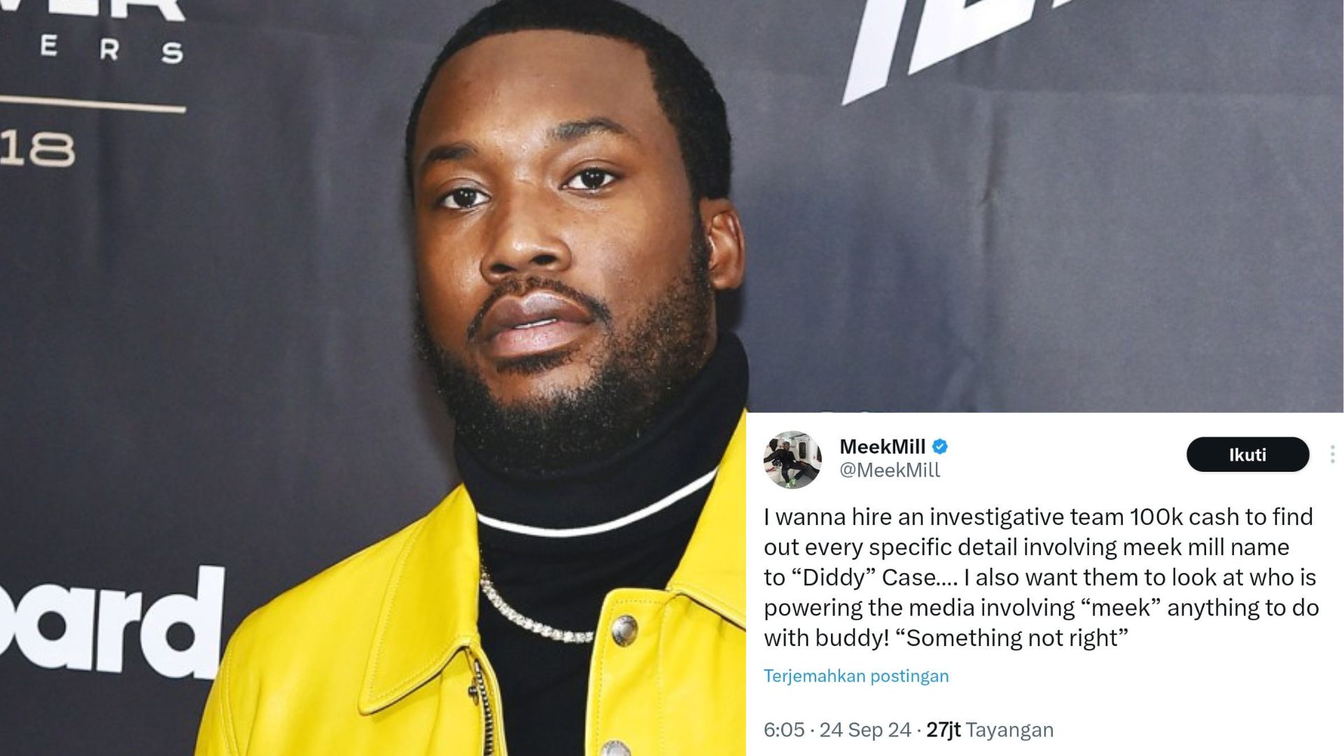 Meek Mill menawarkan hadiah 0.000 untuk membiayai investigasi guna membersihkan namanya dari tuduhan tak berdasar yang mengaitkannya dengan kasus Diddy.