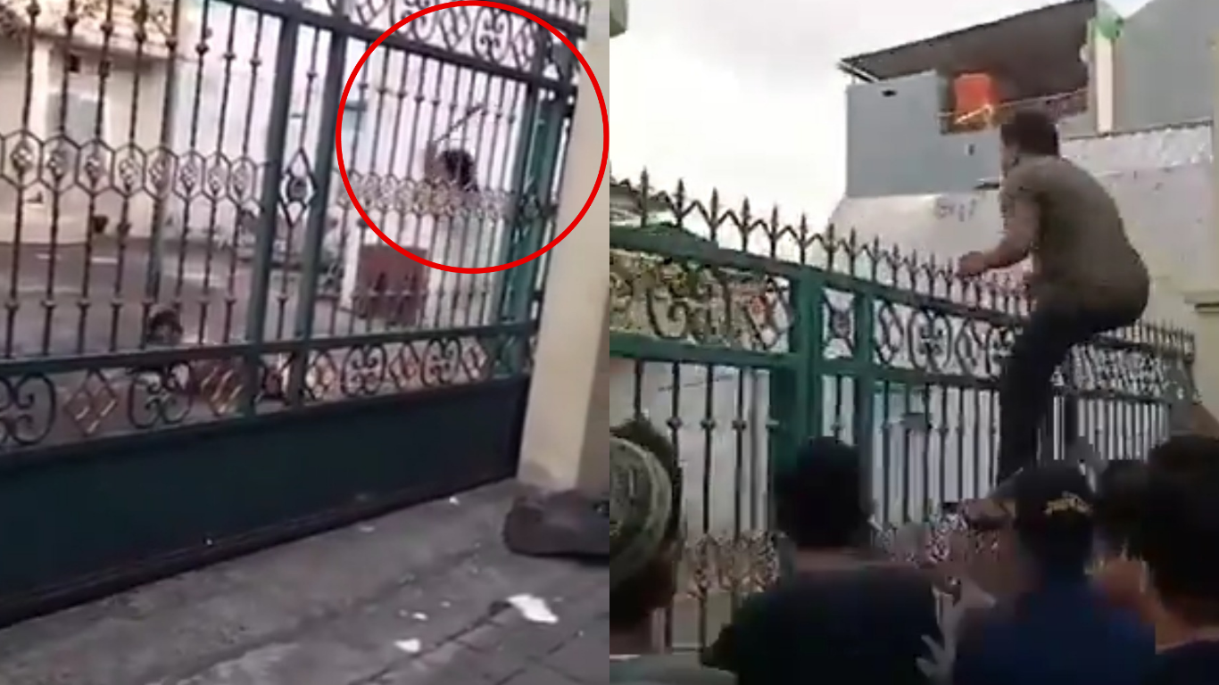 Tangkapan layar dari video aksi kekerasan anak terhadap ibunya di Makassar.