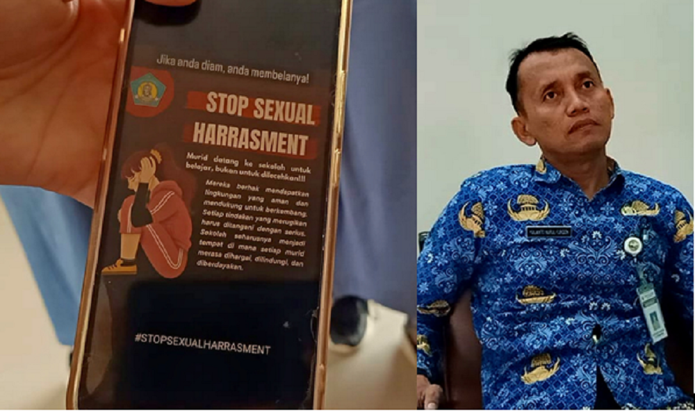 Kepala SMAN 3 Kota Pekalongan Yulianto Nurul Furqon dan kampanye anti pelecehan.