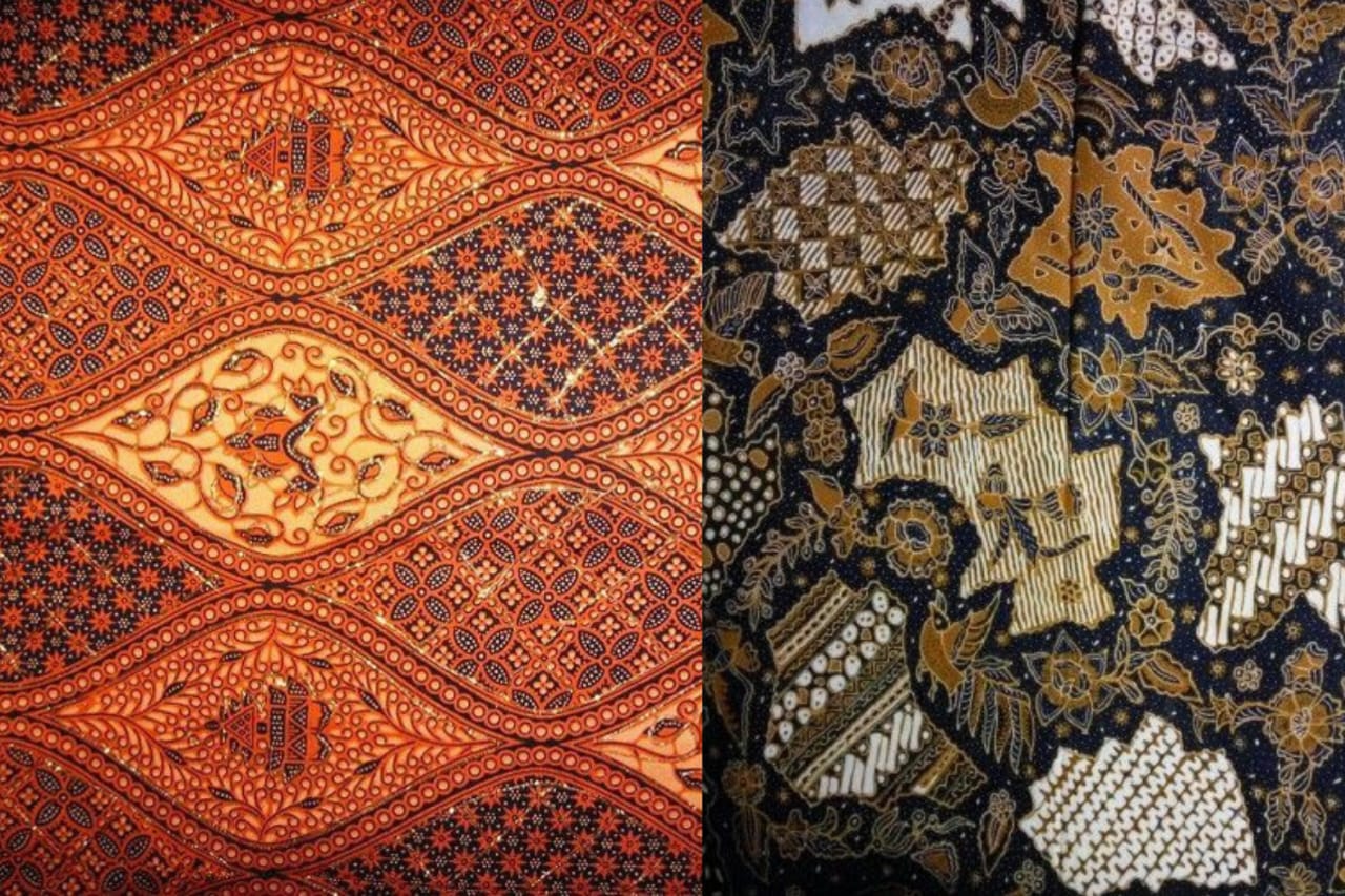 Batik sogan solo (kiri) dan batik sogan Yogyakarta (kanan)