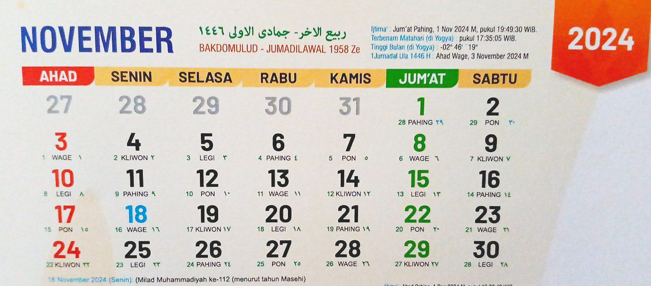 Kalender bulan November 2024.