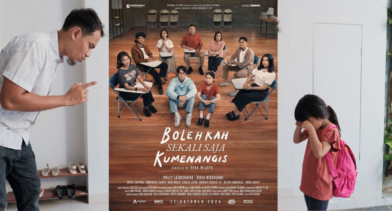 Poster film bolehkah sekali saja ku menangis dan gambar seorang ayah memarahi anak perempuannya