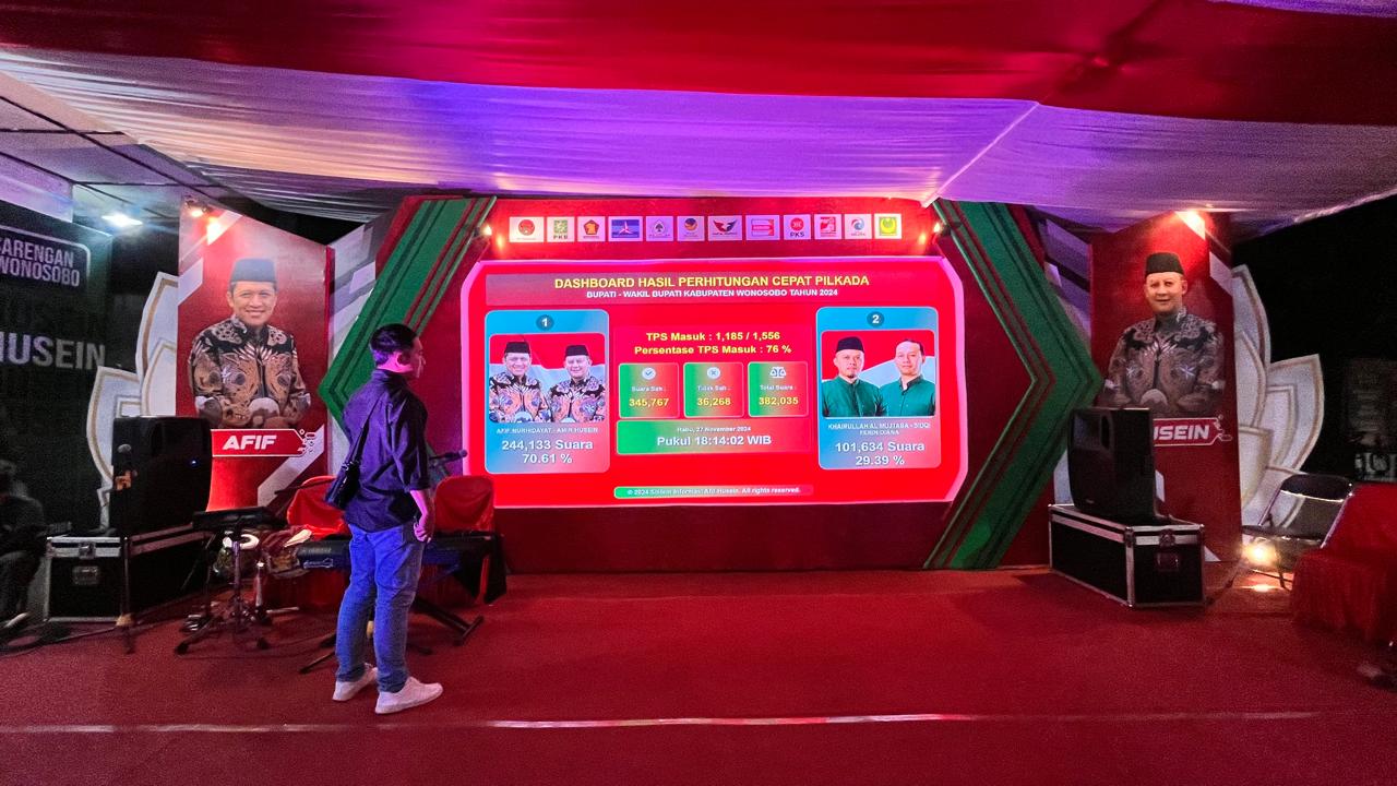 Suasana nonton bareng di posko pemenangan Afif Nurhidayat-Amir Husein.