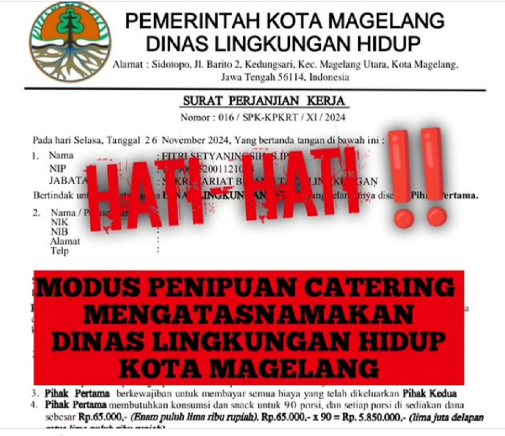 DLH Kota Magelang mengunggah informasi penipuan pemesanan makanan dan minuman dengan korban pelaku usaha katering.
