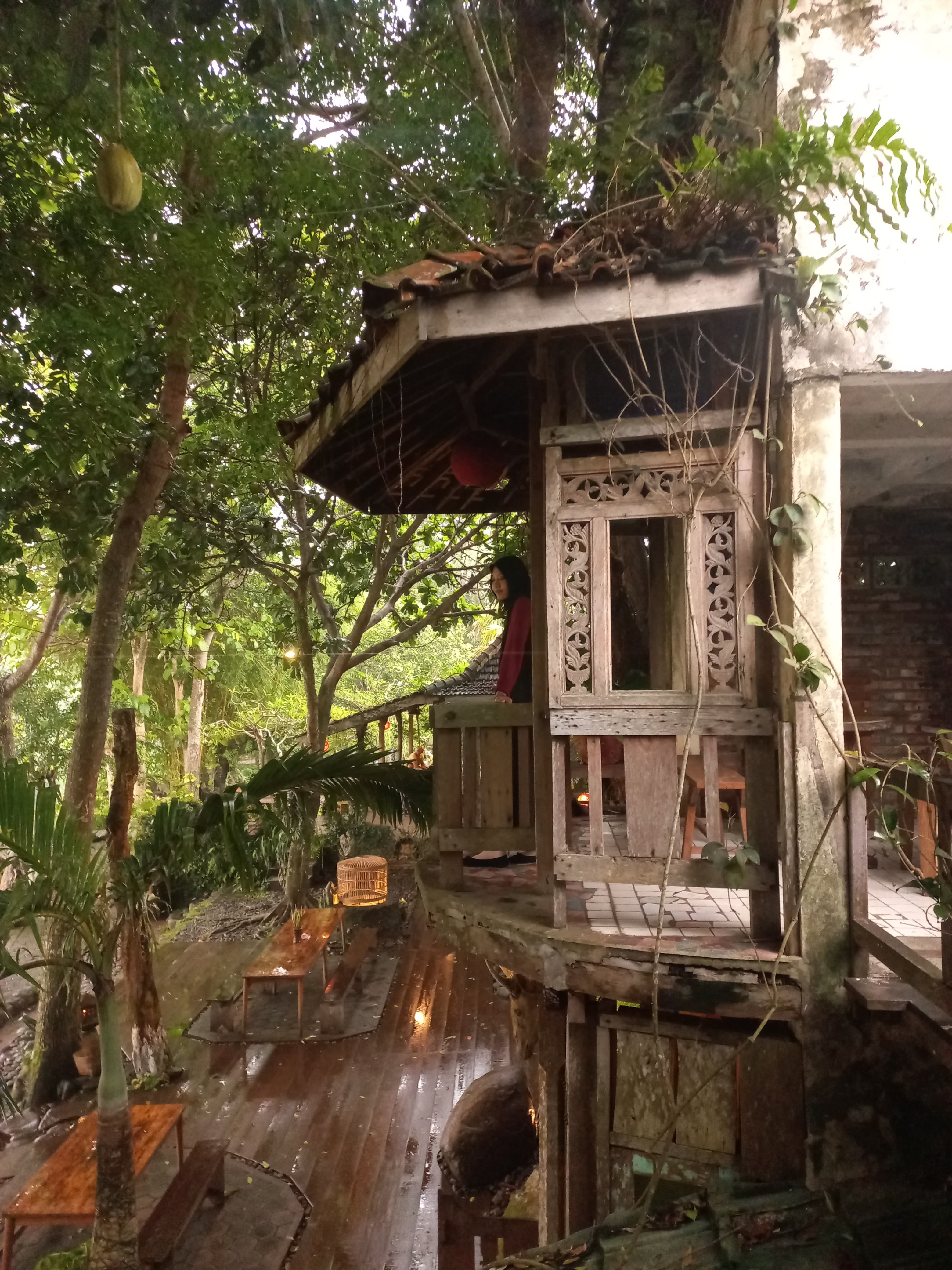 Suasana kafe yang menyatu dengan alam sekitar.