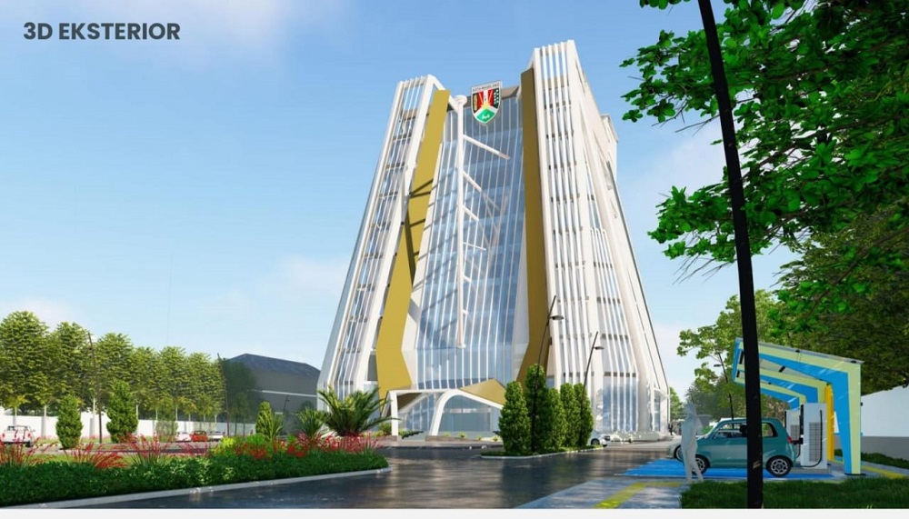 Desain gedung baru Balai Kota Magelang tampak samping dari area dropoff.