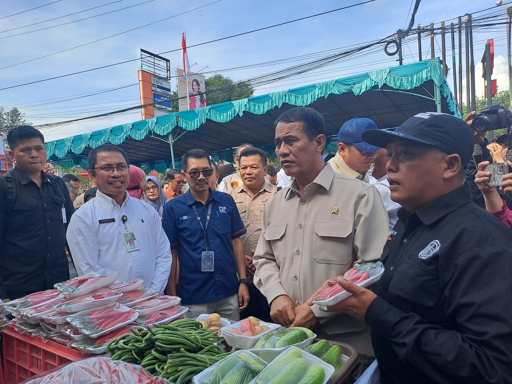 Menteri Pertanian Andi Amran Sulaiman mengecek langsung operasi pasar pangan murah di Kantor Pos Indonesia Cabang Kota Magelang, Selasa (25/2/2025).
