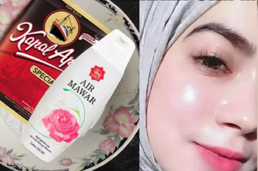 Masker wajah alami dengan air mawar Viva dan kopi mencerahkan kulit wajah.
