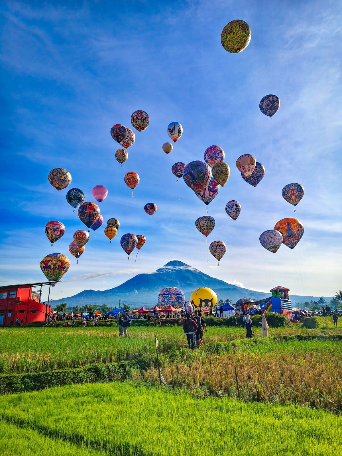 Balon udara menghiasi langit di Kecamatan Kertek Wonosobo pada pembukaan Festiva Mudik Lebaran 2025, Selasa (1/4/2025).