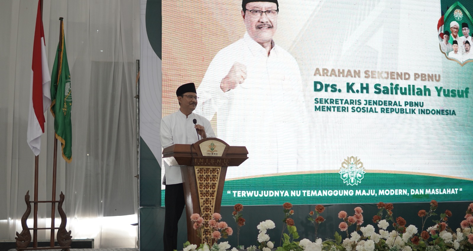 Gus Ipul ketika menghadiri pelantikan pengurus PCNU Kabupaten Temanggung periode 2025-2030, Minggu (4/5/2025).