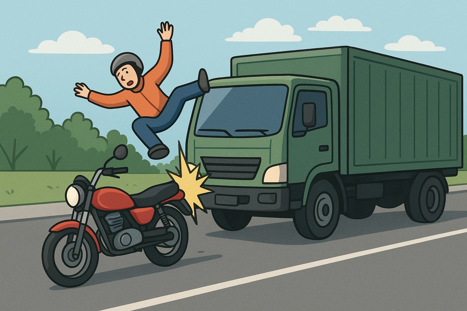 Ilustrasi kecelakaan yang menyebabkan seorang pelajar meninggal pada Jumat (22/8/2025) di Ngimbrang, Bulu, Kabupaten Temanggung.