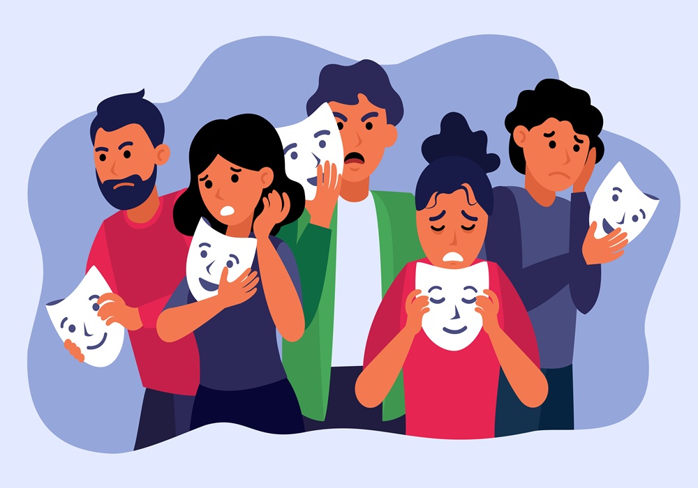 Ilustrasi perempuan dan laki-laki dengan berbagai ekspresi