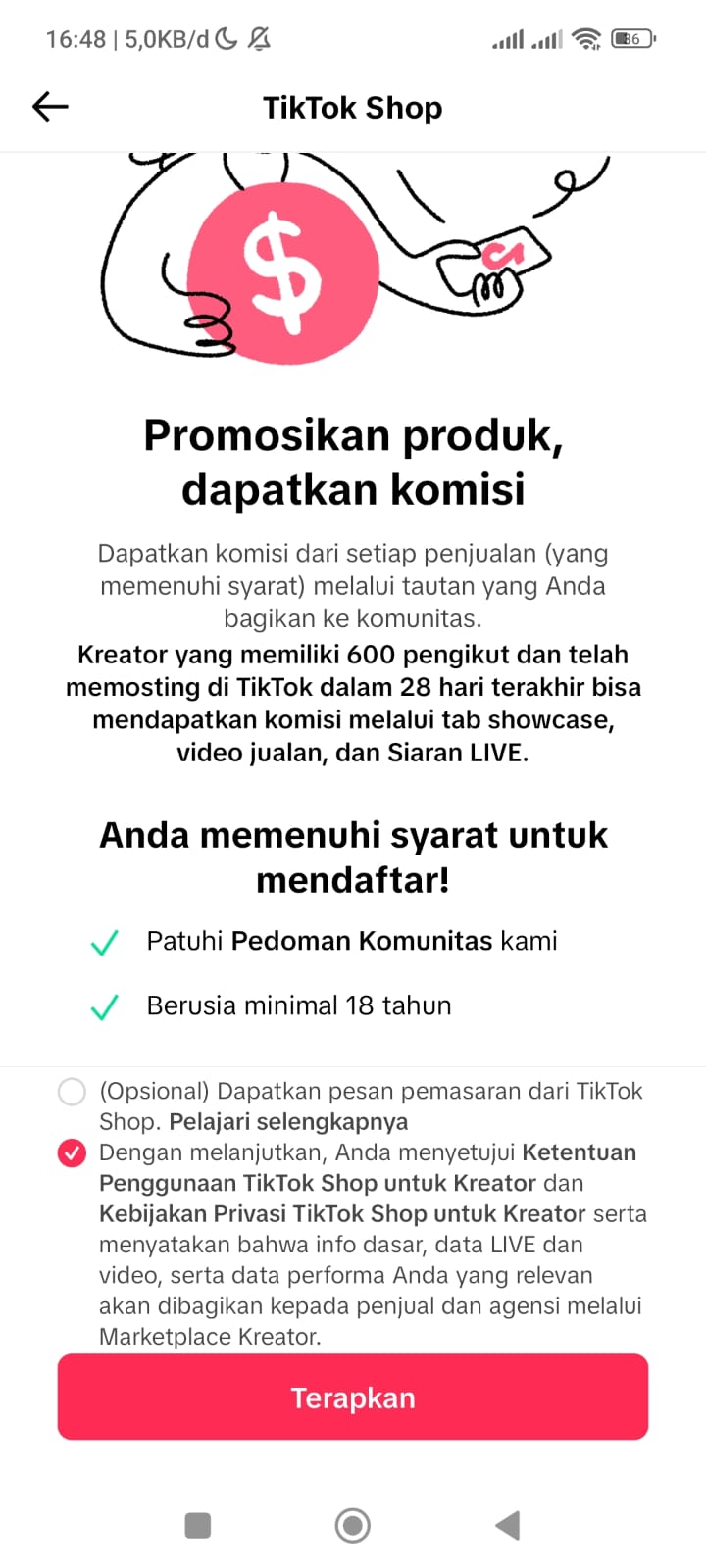 Syarat mendaftar affiliate TikTok 2025