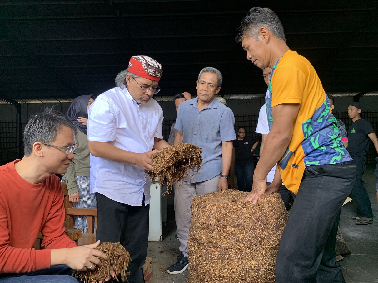 Bupati Temanggung Agus Setyawan mengecek tembakau hasil panen petani yang dijual ke pabrikan.