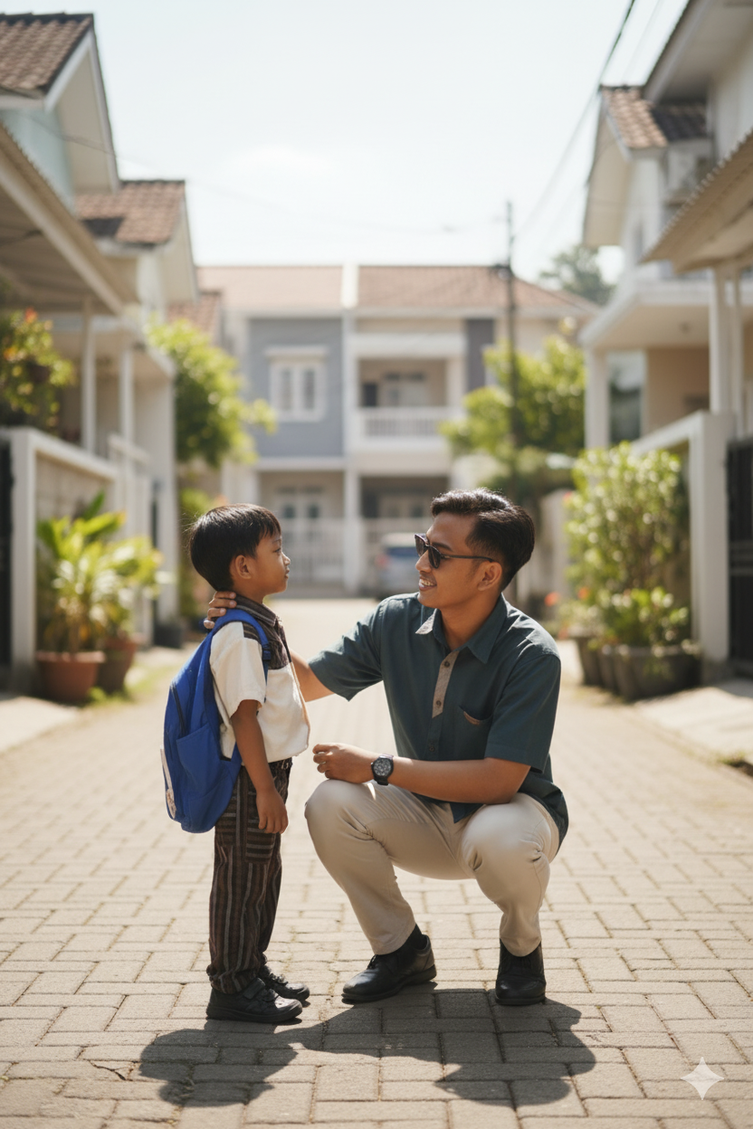 Ilustrasi : momen &ldquo;bertemu diri&rdquo; foto masa kecil dan versi dewasa yang dikemas ulang dengan sentuhan edit AI.