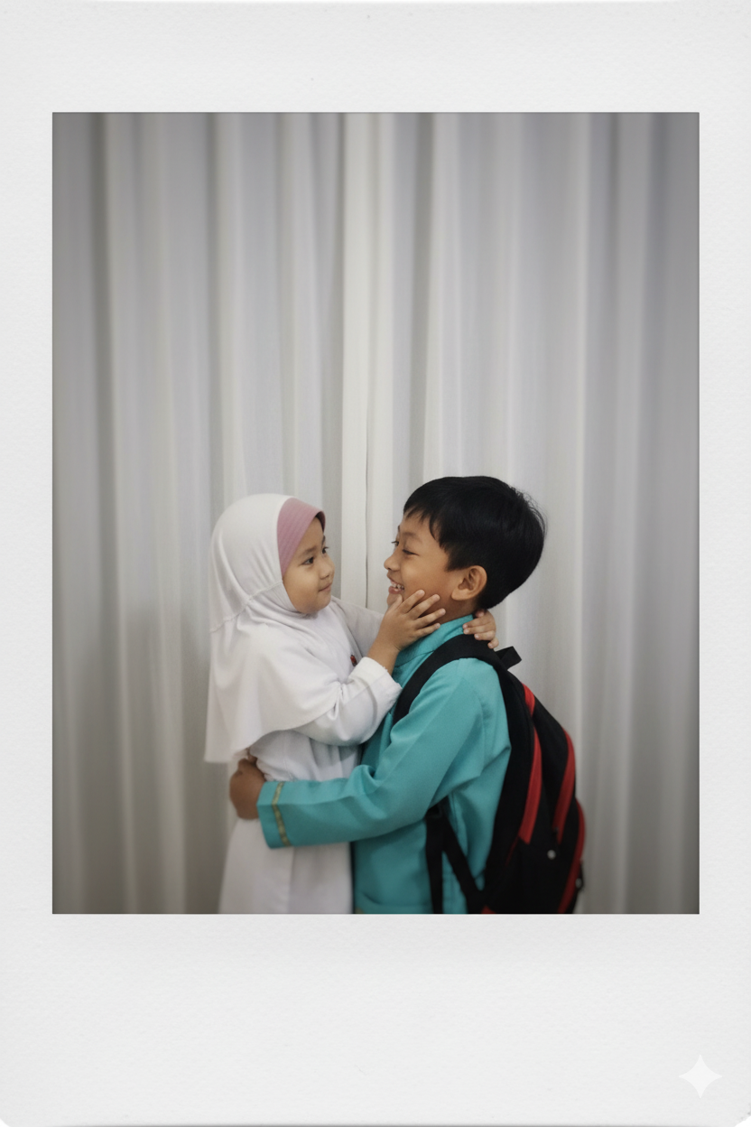 Potret sederhana penuh kasih sayang, diubah menjadi gaya polaroid lewat Gemini AI.