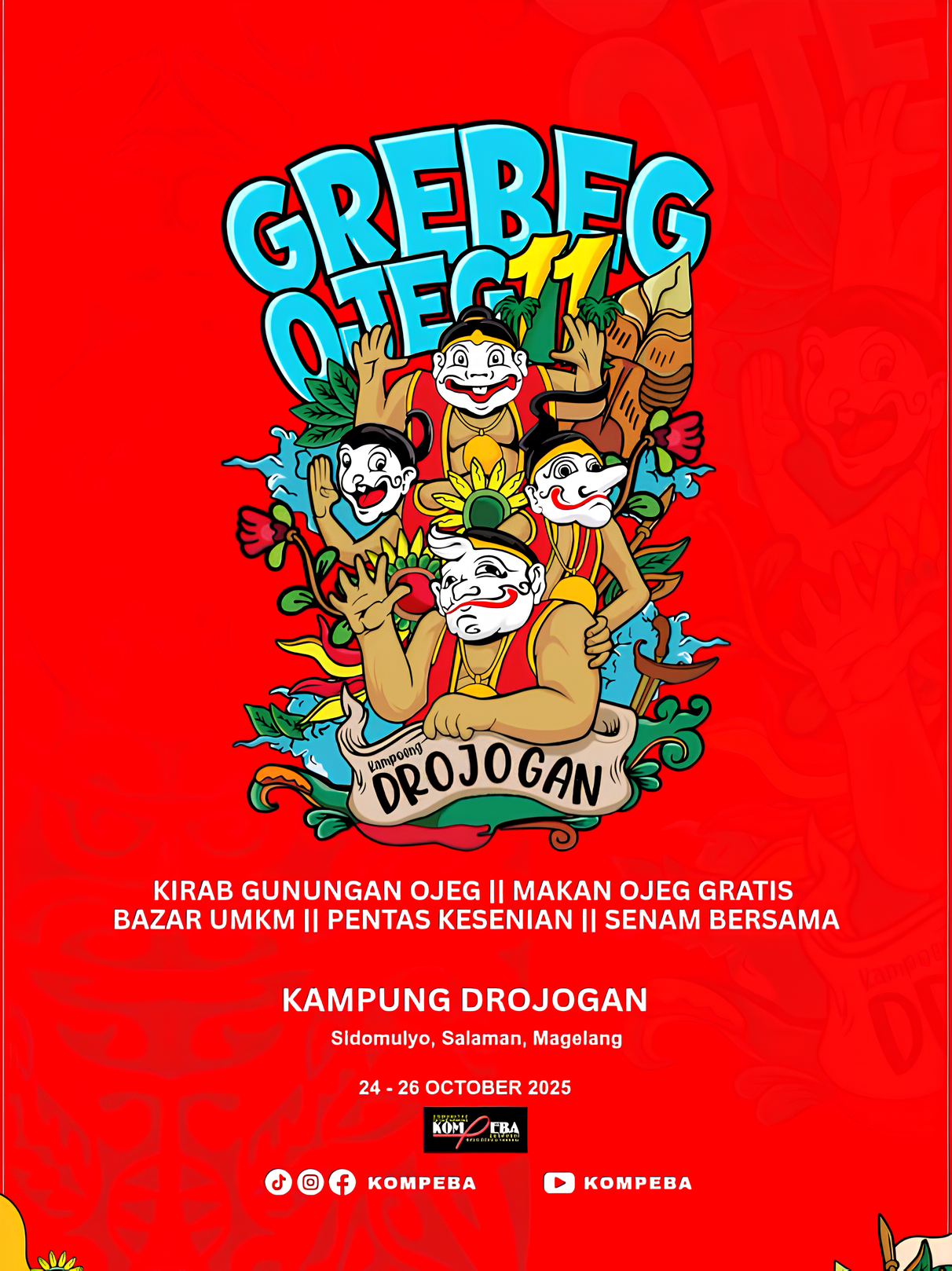 Poster resmi Grebeg Ojeg 2025. Festival budaya warga Drojogan yang digelar 24&ndash;26 Oktober di Magelang