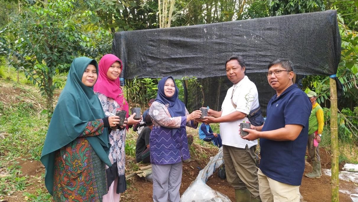 Tim Faperta Untidar menyerahkan koleksi hasil perbanyakan klon unggul tanaman minyak kayu putih kolaborasi dengan Pusat Riset Botani Terapan BRIN kepada Kelompok Tani Gandusari Hijau Lestari.
